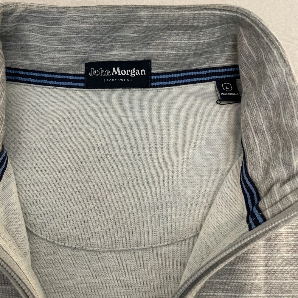 John Morgan LARGE Gray/White Striped 1/4 Zip Golf Pullover Cotton Poly EUC SOFT
